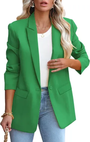 Womens Casual Loose Blazers Long Sleeve Pockets Work Office Jacket Blazer
