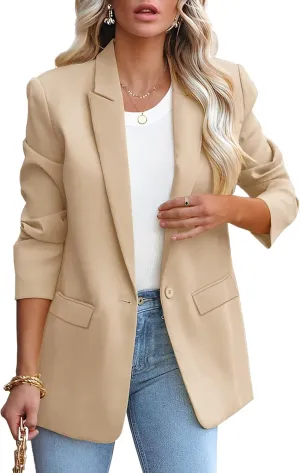 Womens Casual Loose Blazers Long Sleeve Pockets Work Office Jacket Blazer