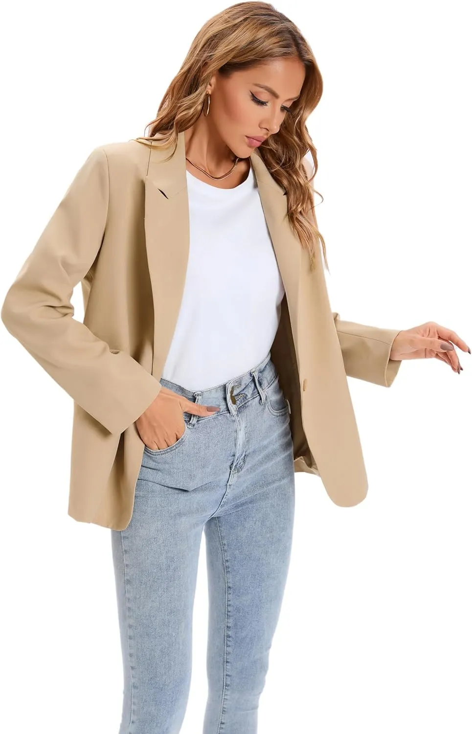 Womens Casual Loose Blazers Long Sleeve Pockets Work Office Jacket Blazer