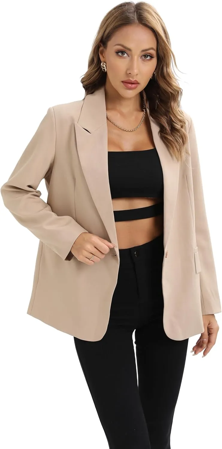 Womens Casual Loose Blazers Long Sleeve Pockets Work Office Jacket Blazer