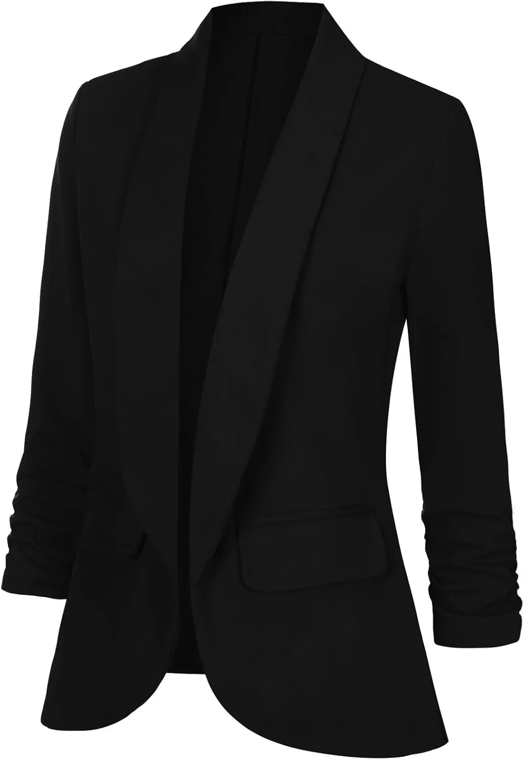 Women's Casual Open Front Blazers Shawl Lapel Ruched 3/4 Sleeve Office Lightweight Blazer Jackets with Pockets