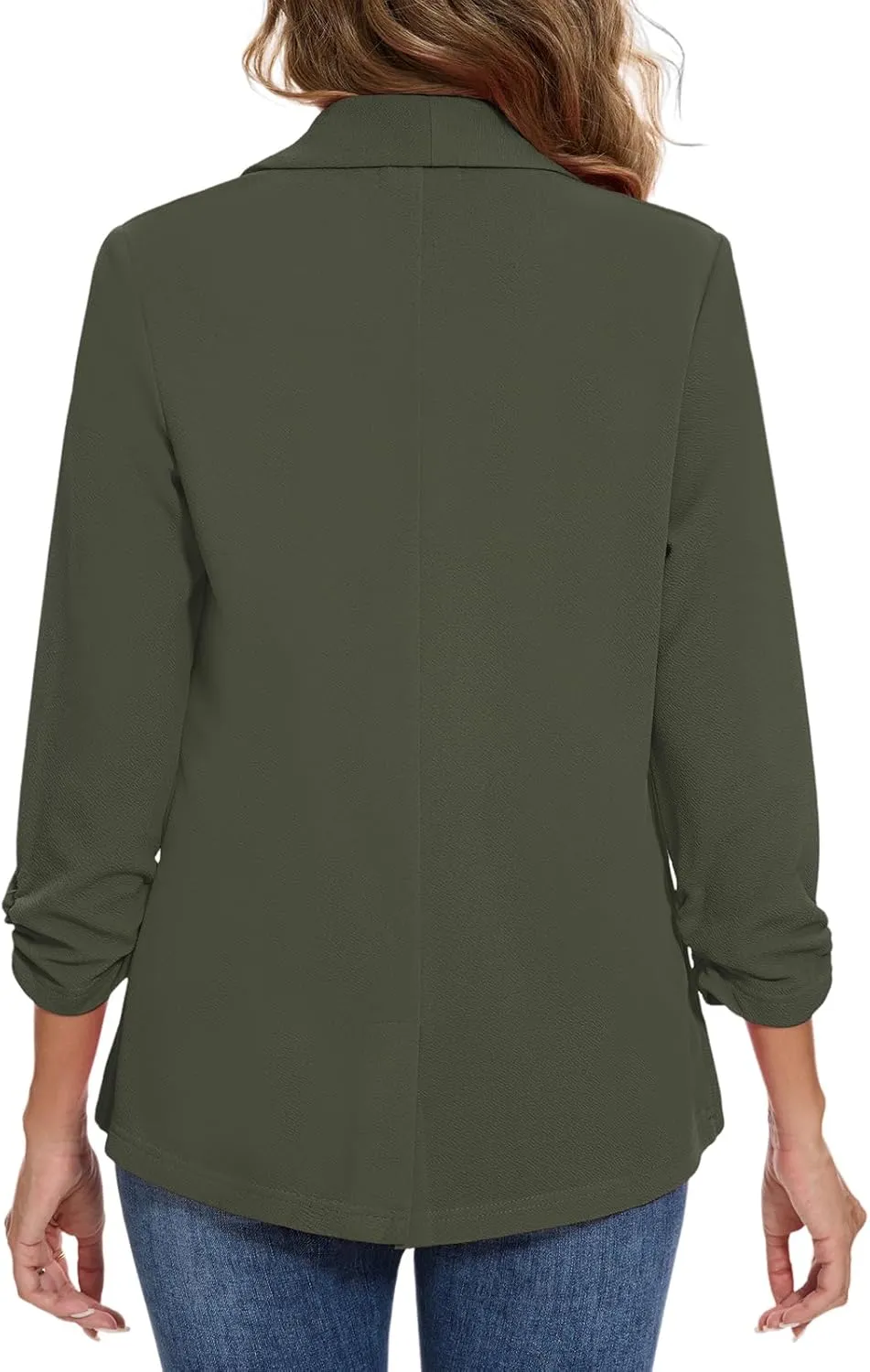 Women's Casual Open Front Blazers Shawl Lapel Ruched 3/4 Sleeve Office Lightweight Blazer Jackets with Pockets