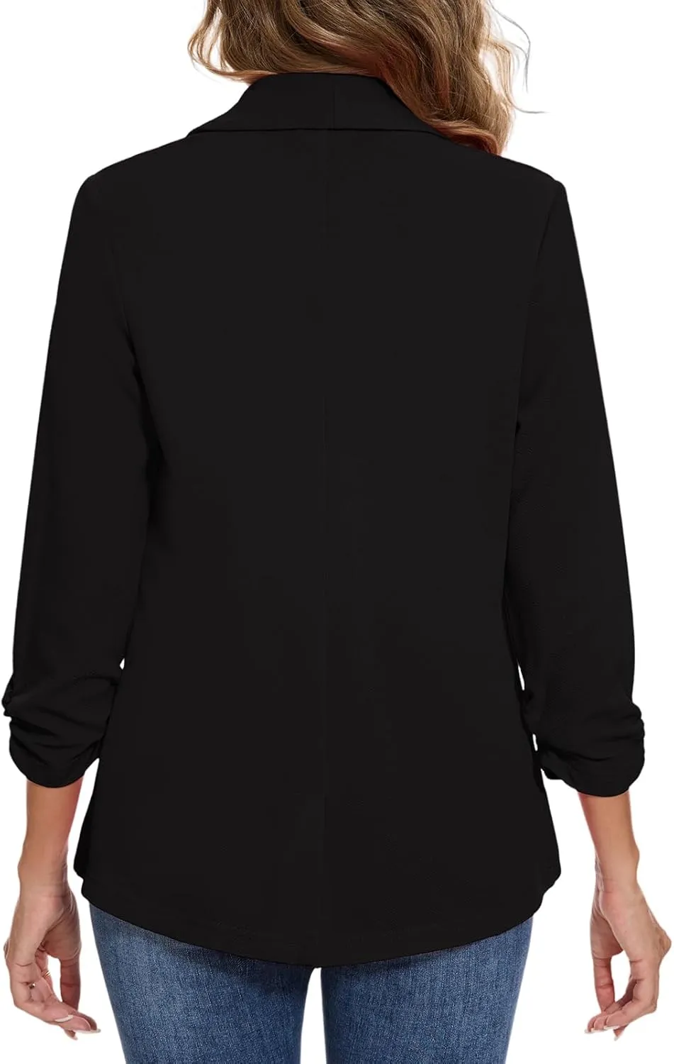 Women's Casual Open Front Blazers Shawl Lapel Ruched 3/4 Sleeve Office Lightweight Blazer Jackets with Pockets
