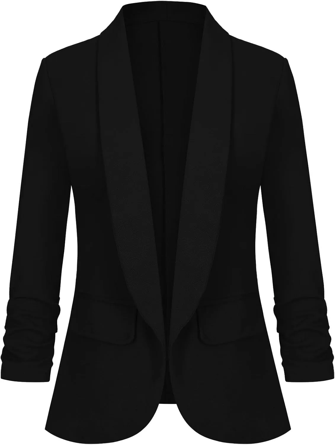Women's Casual Open Front Blazers Shawl Lapel Ruched 3/4 Sleeve Office Lightweight Blazer Jackets with Pockets