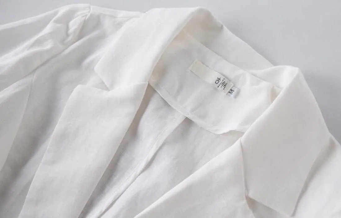 Womens Casual Solid Cotton Linen 3/4 Sleeve Short OL Work Blazer Jacket Coat