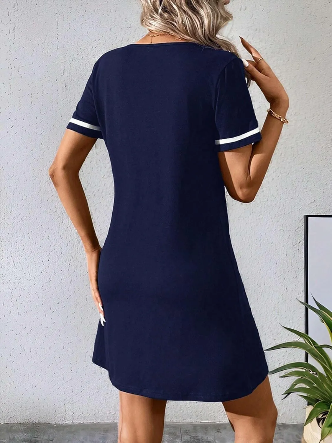 Women's Casual V-Neck Colorblock Knit Dress Weave Belt Summer Short Sleeve V-Neck Fashion Dresses for Women