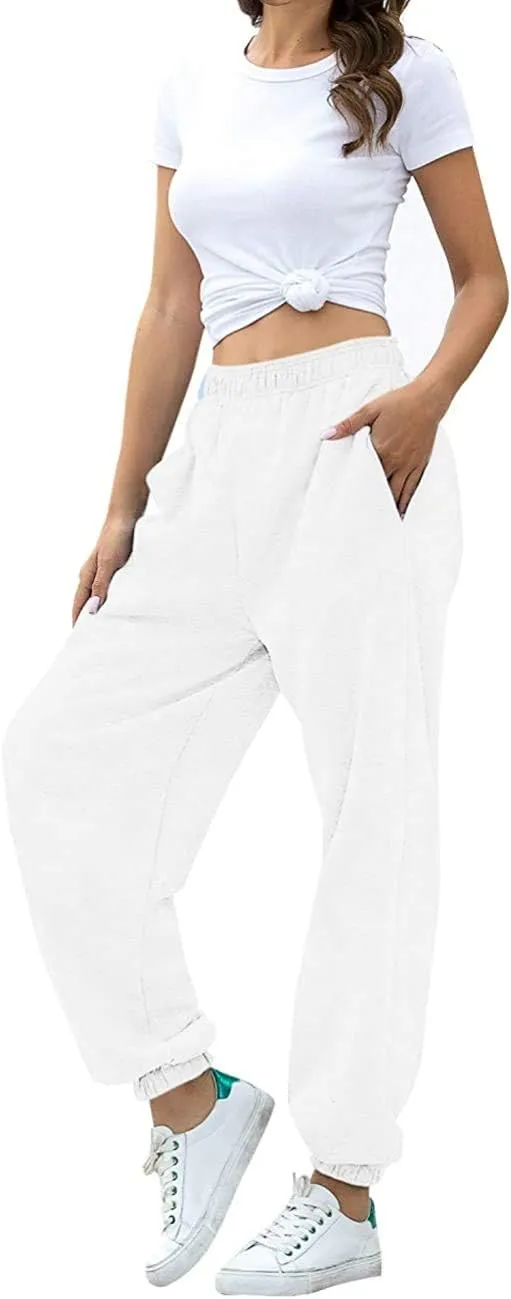 Women's Cinch Bottom Sweatpants Pockets High Waist Sporty Gym Athletic Fit Jogger Pants Lounge Trousers Yoga Workout Pants