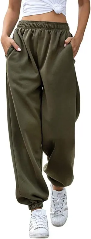 Women's Cinch Bottom Sweatpants Pockets High Waist Sporty Gym Athletic Fit Jogger Pants Lounge Trousers Yoga Workout Pants