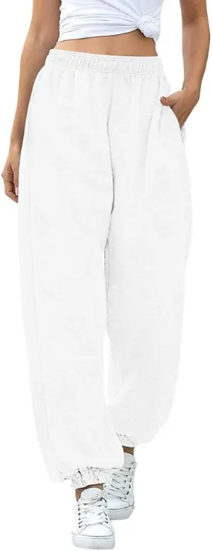 Women's Cinch Bottom Sweatpants Pockets High Waist Sporty Gym Athletic Fit Jogger Pants Lounge Trousers Yoga Workout Pants