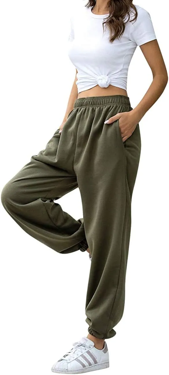 Women's Cinch Bottom Sweatpants Pockets High Waist Sporty Gym Athletic Fit Jogger Pants Lounge Trousers Yoga Workout Pants