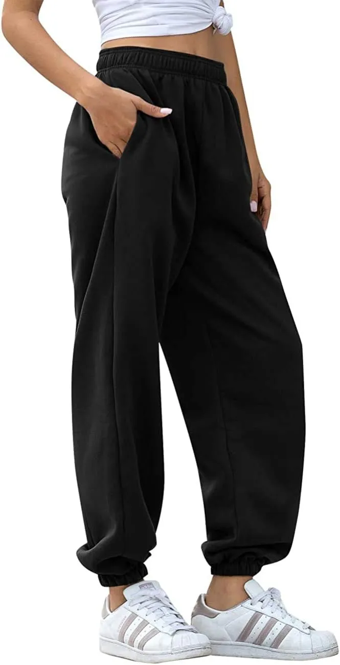 Women's Cinch Bottom Sweatpants Pockets High Waist Sporty Gym Athletic Fit Jogger Pants Lounge Trousers Yoga Workout Pants