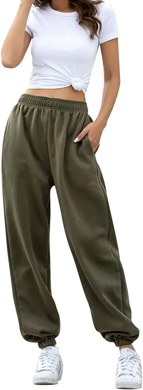 Women's Cinch Bottom Sweatpants Pockets High Waist Sporty Gym Athletic Fit Jogger Pants Lounge Trousers Yoga Workout Pants