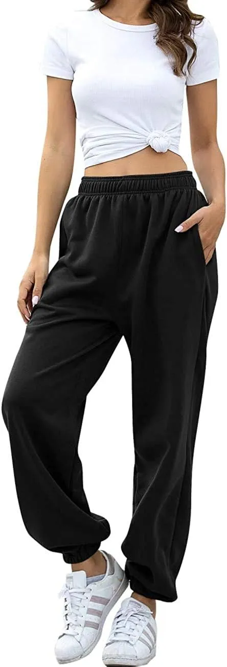 Women's Cinch Bottom Sweatpants Pockets High Waist Sporty Gym Athletic Fit Jogger Pants Lounge Trousers Yoga Workout Pants