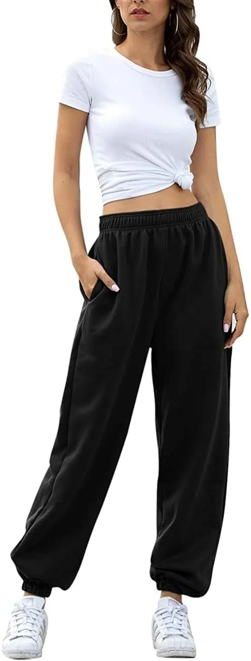 Women's Cinch Bottom Sweatpants Pockets High Waist Sporty Gym Athletic Fit Jogger Pants Lounge Trousers Yoga Workout Pants
