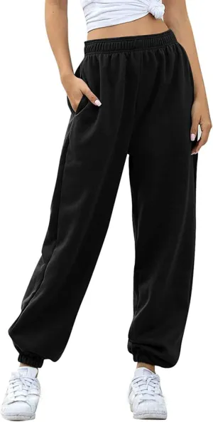 Women's Cinch Bottom Sweatpants Pockets High Waist Sporty Gym Athletic Fit Jogger Pants Lounge Trousers Yoga Workout Pants