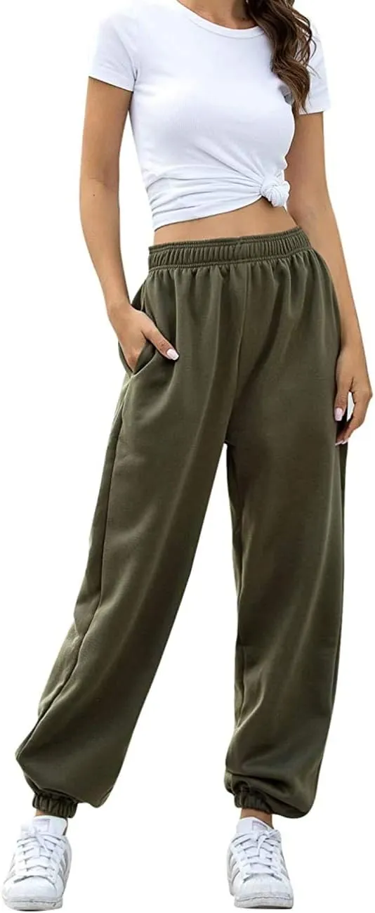 Women's Cinch Bottom Sweatpants Pockets High Waist Sporty Gym Athletic Fit Jogger Pants Lounge Trousers Yoga Workout Pants