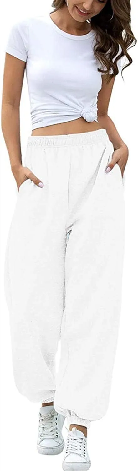 Women's Cinch Bottom Sweatpants Pockets High Waist Sporty Gym Athletic Fit Jogger Pants Lounge Trousers Yoga Workout Pants