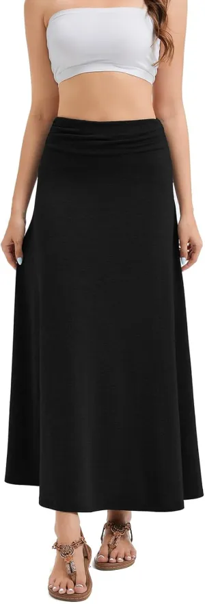 Women's Convertible High Waisted Maxi Skirt, Tummy Control & Non-Slip Elastic Waist, Flowy Flare Casual to Dressy