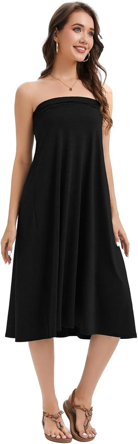 Women's Convertible High Waisted Maxi Skirt, Tummy Control & Non-Slip Elastic Waist, Flowy Flare Casual to Dressy