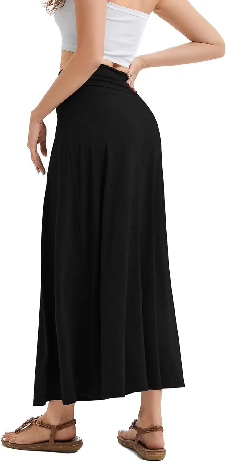 Women's Convertible High Waisted Maxi Skirt, Tummy Control & Non-Slip Elastic Waist, Flowy Flare Casual to Dressy