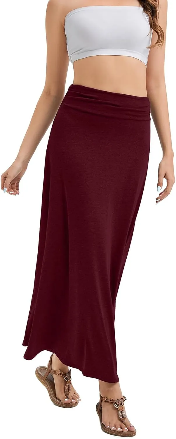 Women's Convertible High Waisted Maxi Skirt, Tummy Control & Non-Slip Elastic Waist, Flowy Flare Casual to Dressy