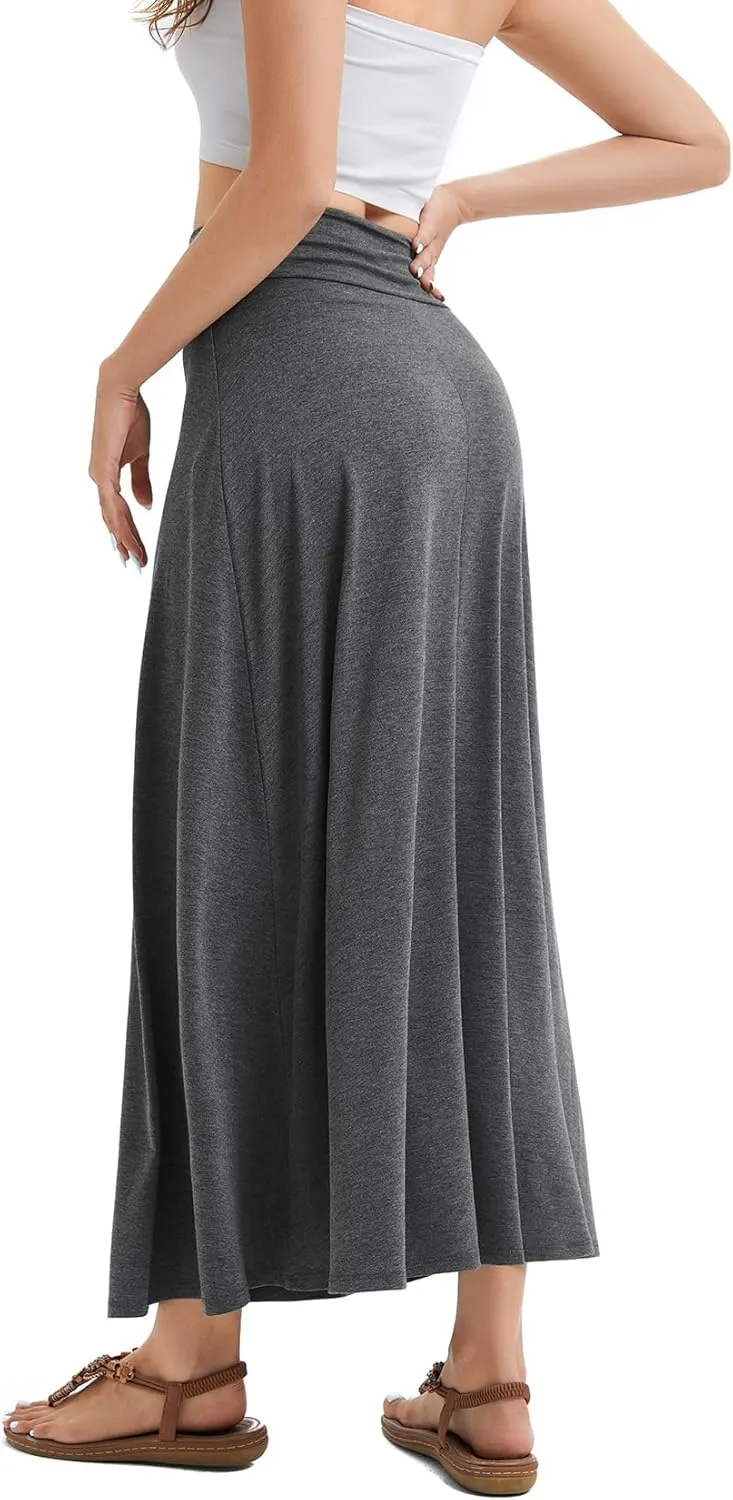 Women's Convertible High Waisted Maxi Skirt, Tummy Control & Non-Slip Elastic Waist, Flowy Flare Casual to Dressy