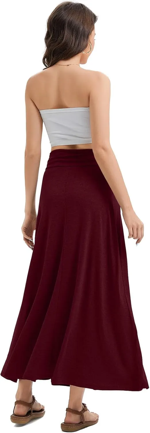 Women's Convertible High Waisted Maxi Skirt, Tummy Control & Non-Slip Elastic Waist, Flowy Flare Casual to Dressy