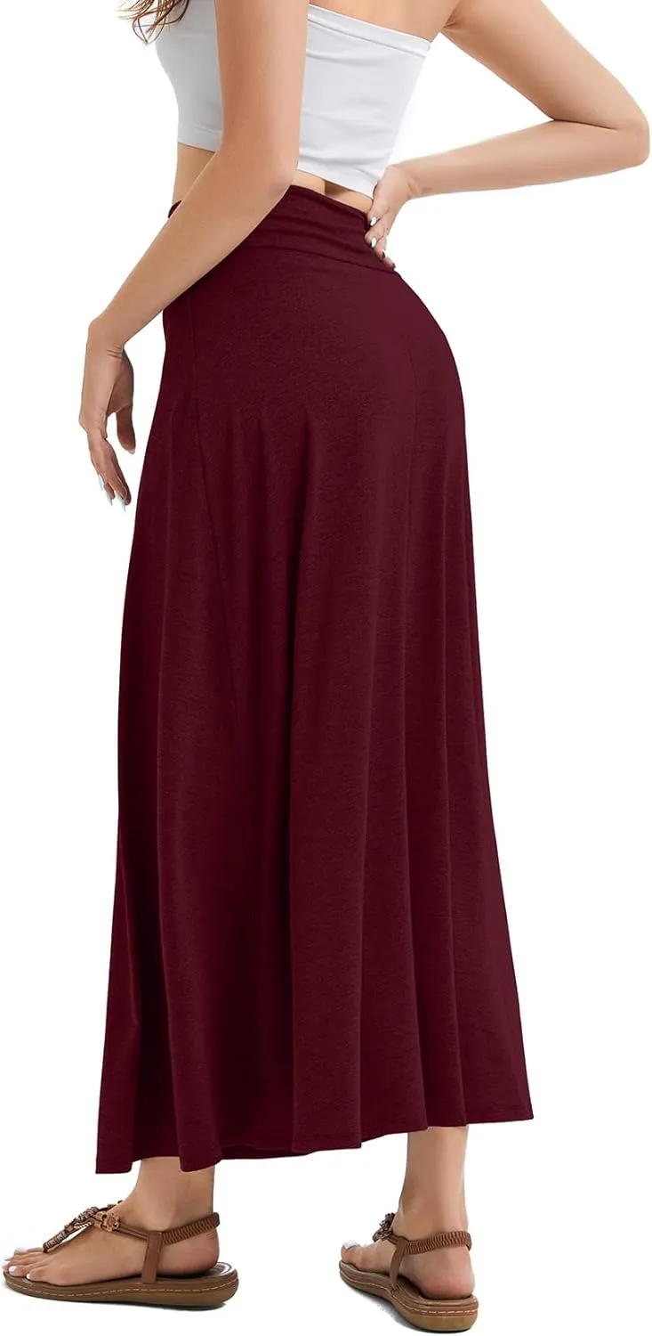 Women's Convertible High Waisted Maxi Skirt, Tummy Control & Non-Slip Elastic Waist, Flowy Flare Casual to Dressy
