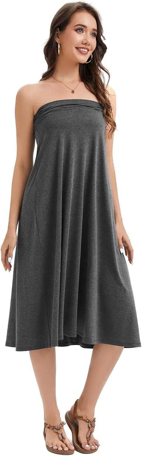Women's Convertible High Waisted Maxi Skirt, Tummy Control & Non-Slip Elastic Waist, Flowy Flare Casual to Dressy