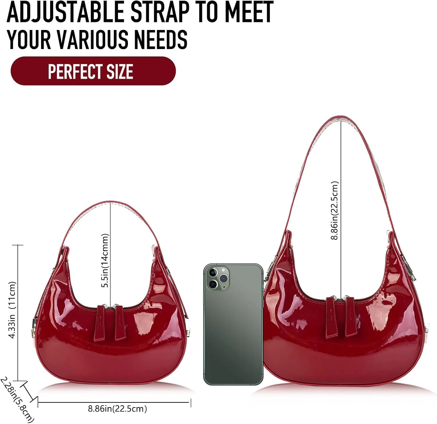 Women's Crescent Shoulder Bags - Small Red Purse Y2k Top Handle Hobo Shoulder Underarm Handbags Clutch bag