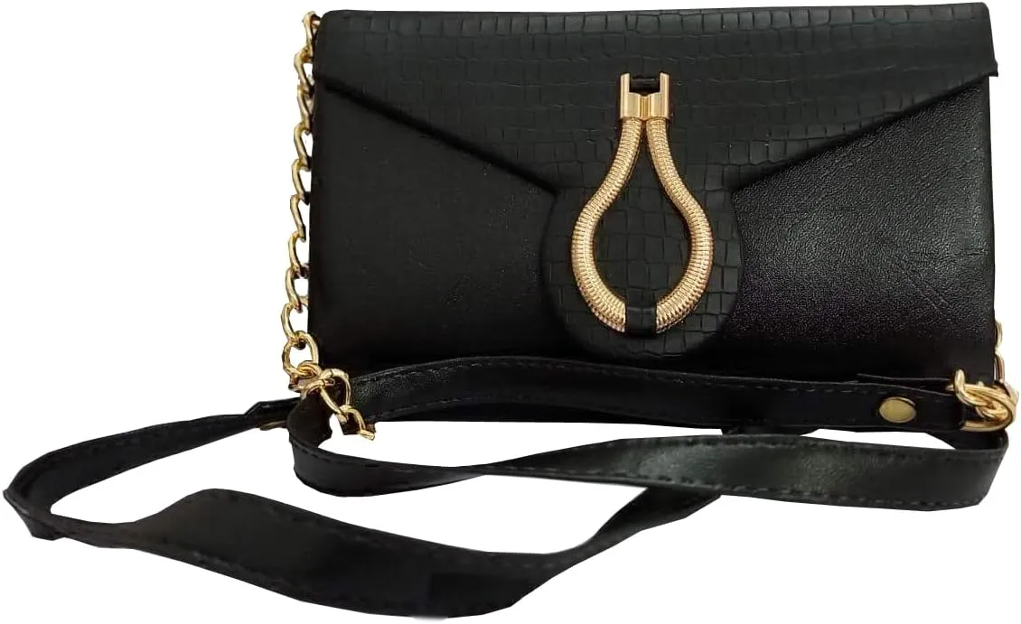 Women's Cross-body Purse, Clutch, PU Leather Shoulder Bag, Metal Zip, Chain Strap
