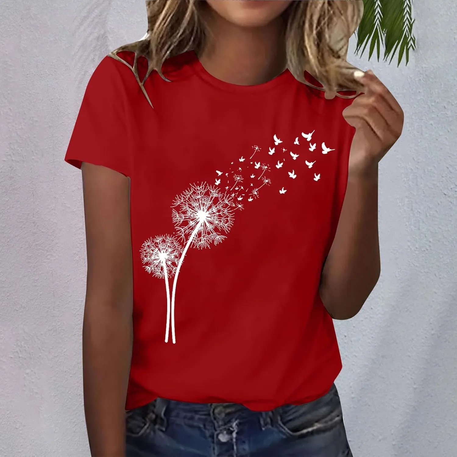 Women's Dandelion Printed Shirt Summer 2025 Short Sleeve Casual Shirts Cute Fit Summer Casual Tee Tops
