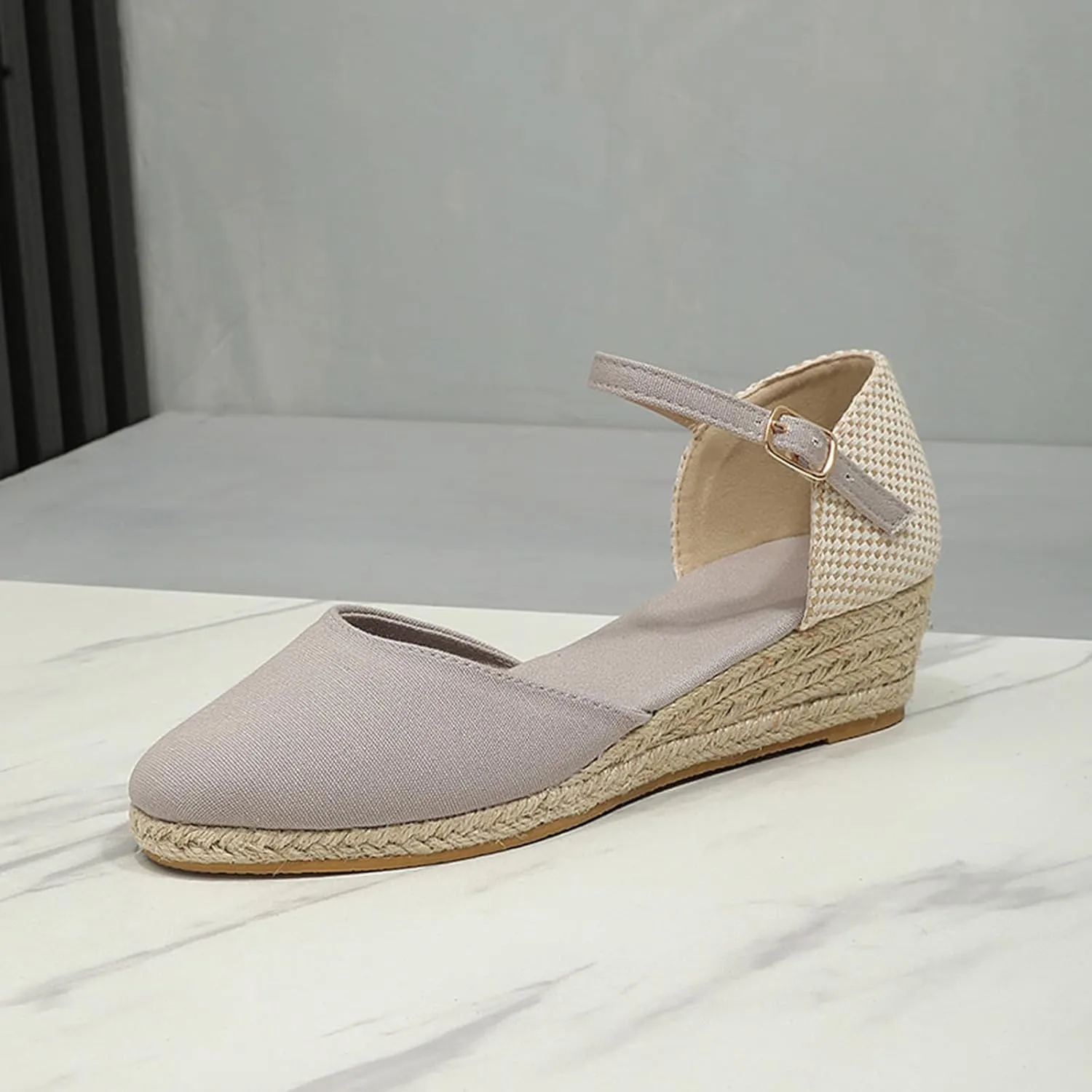 Womens Espadrilles Sandals Dressy Closed Toe Buckle Ankle Strap Platform Wedge Sandals Casual Summer Shoes