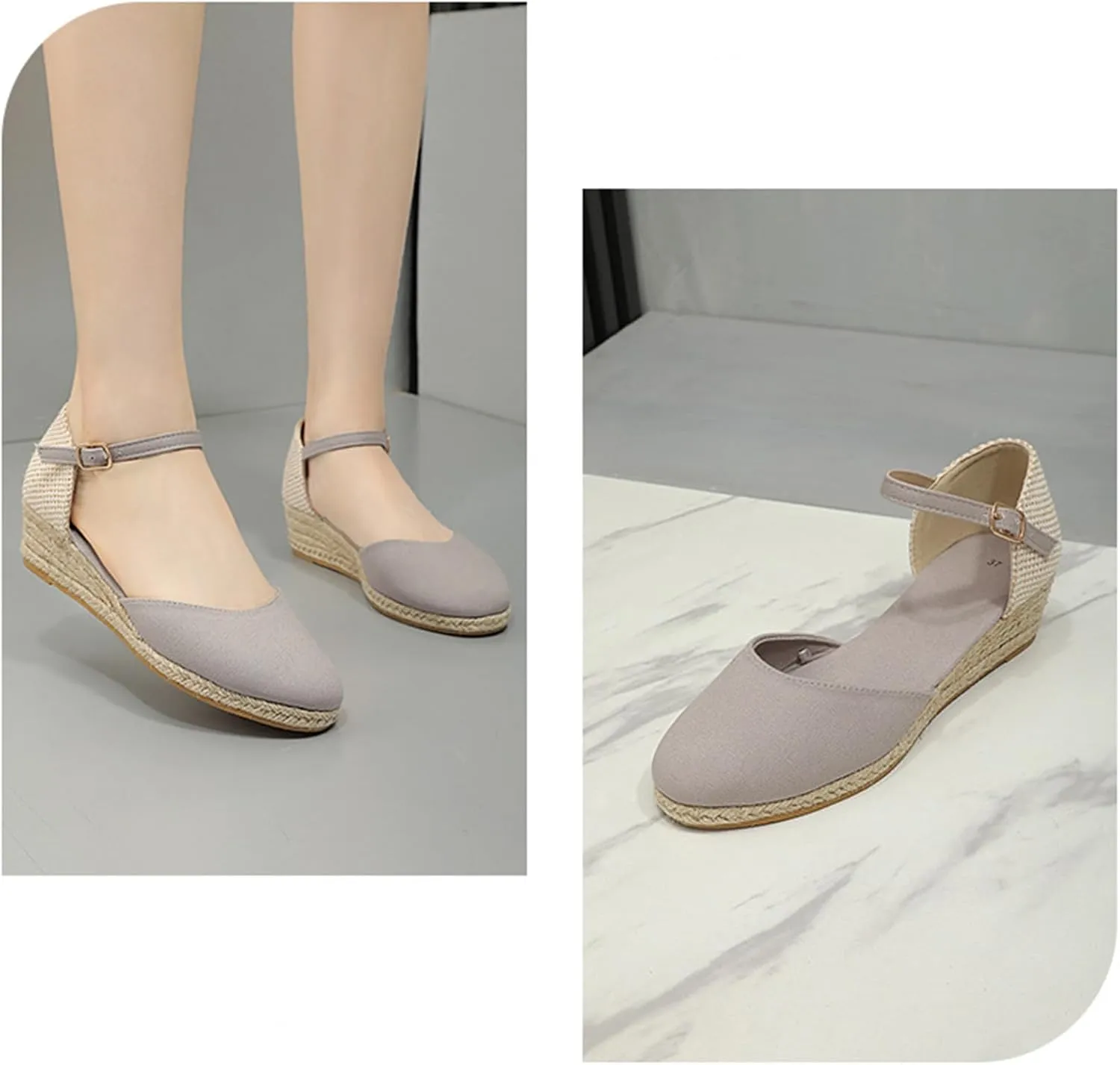 Womens Espadrilles Sandals Dressy Closed Toe Buckle Ankle Strap Platform Wedge Sandals Casual Summer Shoes