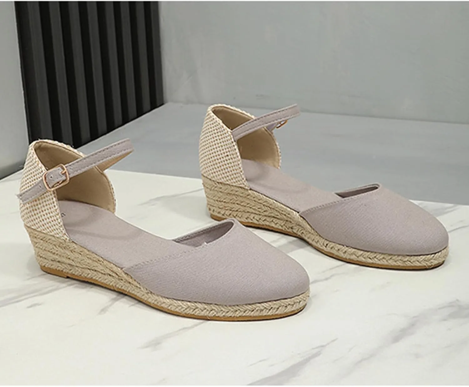 Womens Espadrilles Sandals Dressy Closed Toe Buckle Ankle Strap Platform Wedge Sandals Casual Summer Shoes