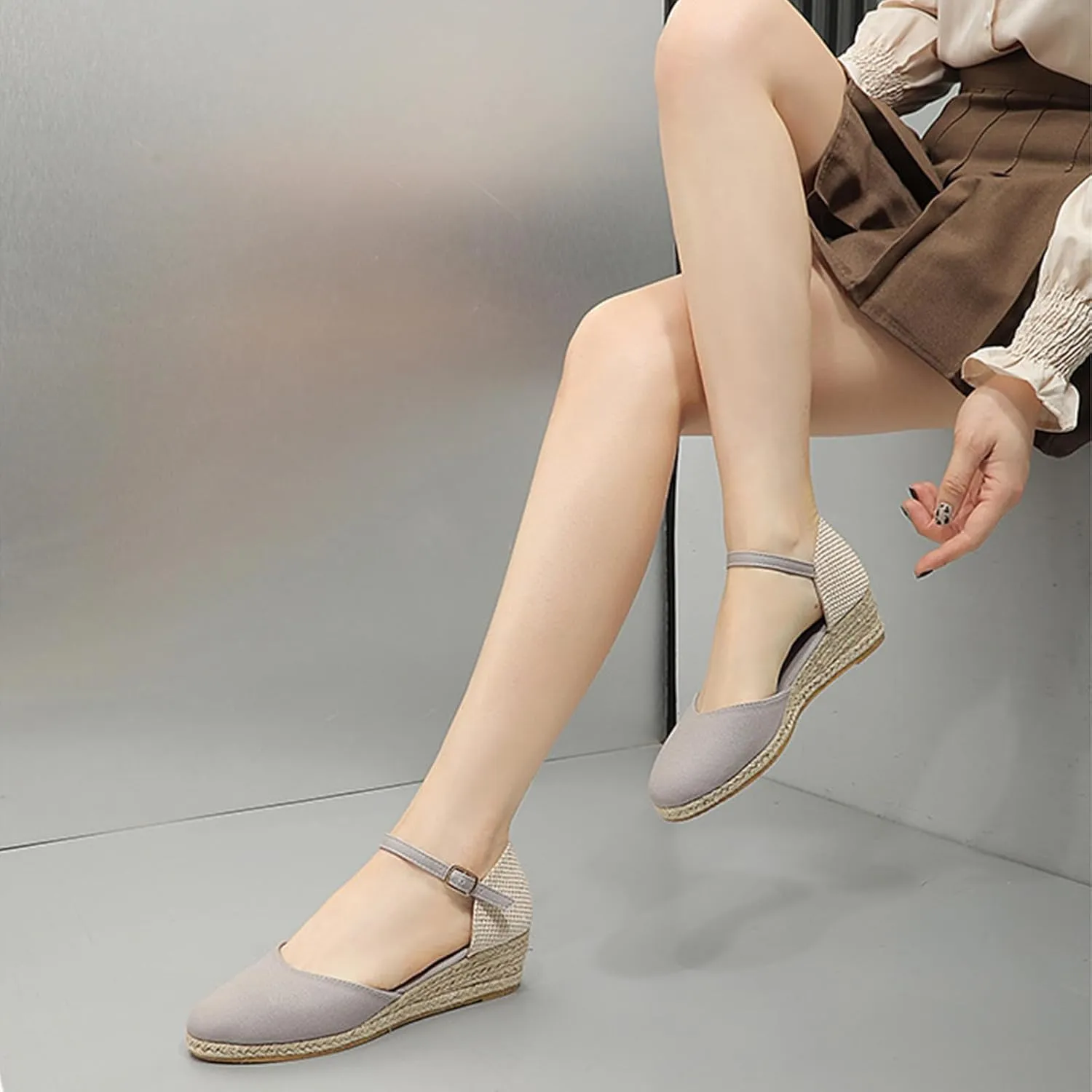 Womens Espadrilles Sandals Dressy Closed Toe Buckle Ankle Strap Platform Wedge Sandals Casual Summer Shoes