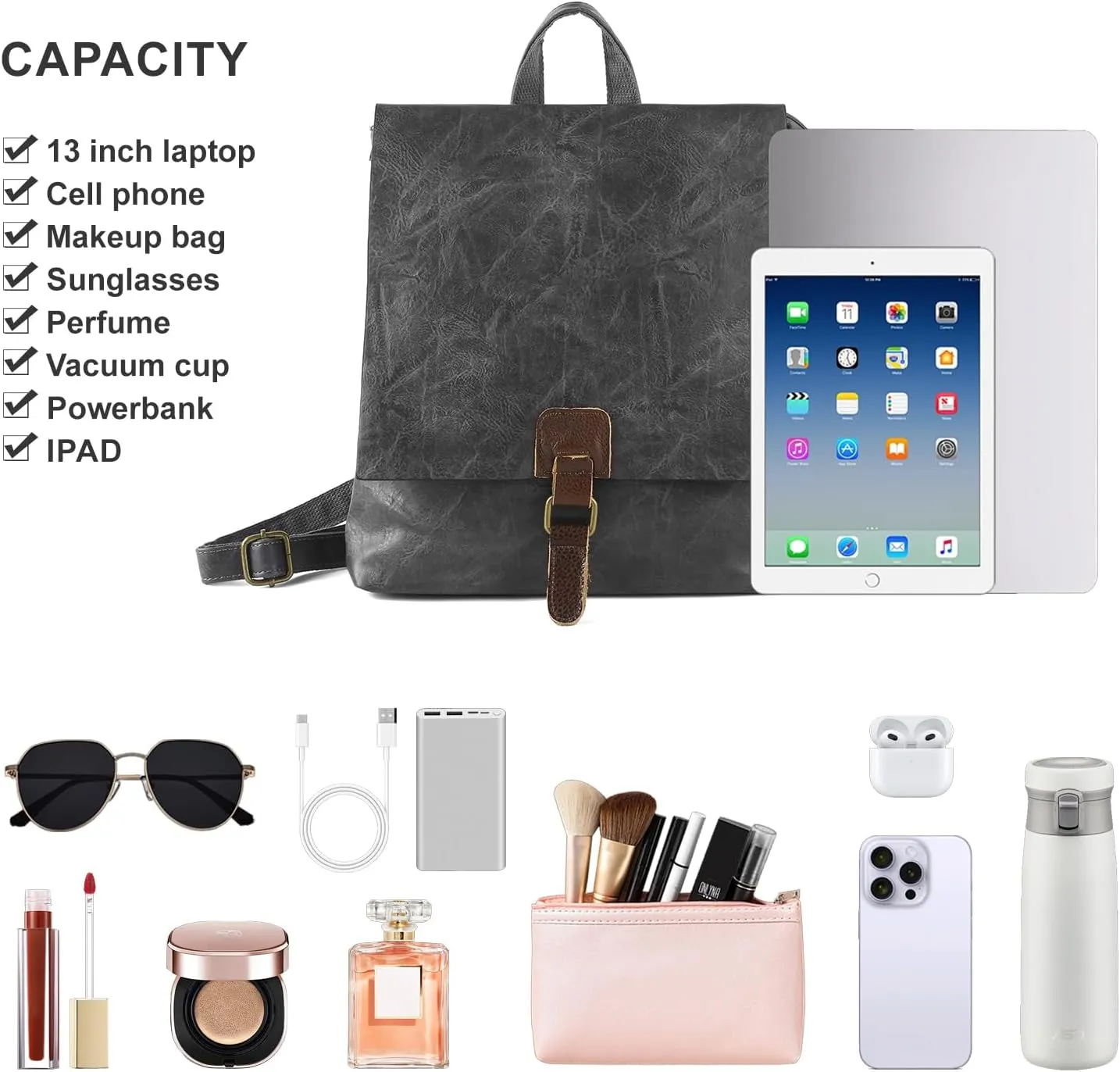 Women's Fashion Backpack Purse Multipurpose Design Convertible Satchel Handbags Shoulder Bag Travel bag (Grey)