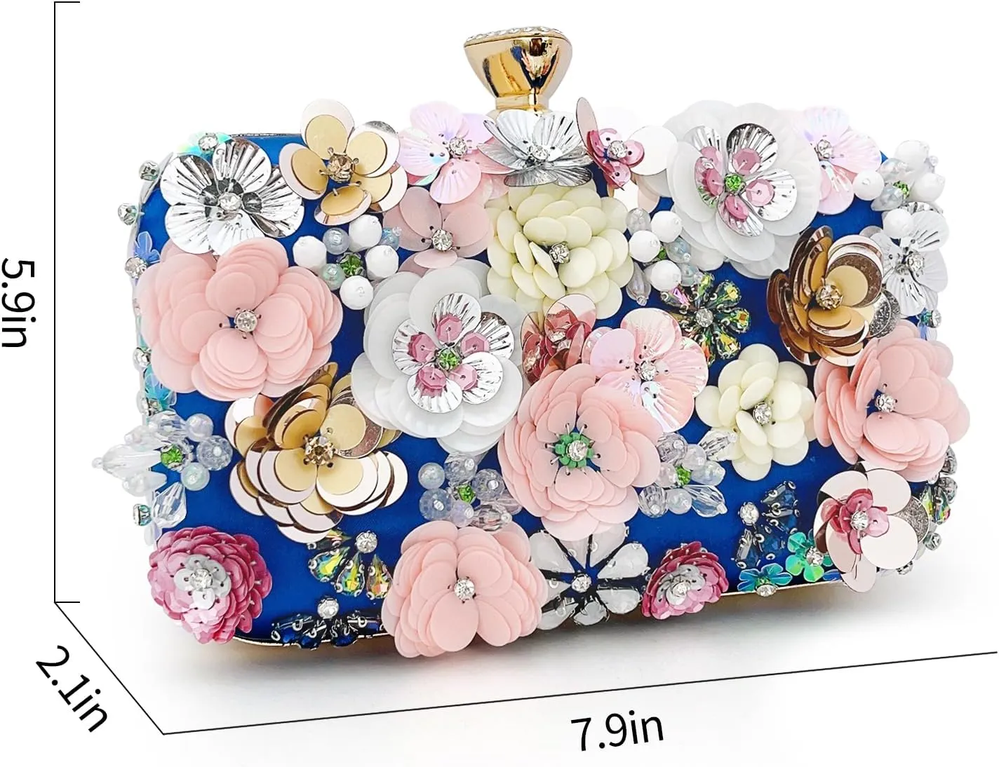 Womens Floral Beaded flower Clutch Evening Handbag with Chain Strap for Formal Occasions
