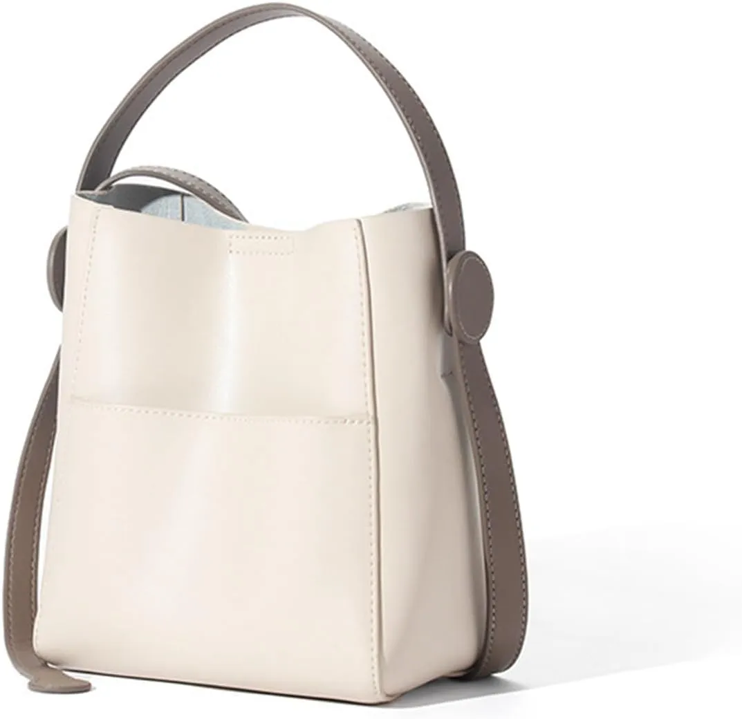 Womens Genuine Leather Handbag Leather Bucket Tote Purse and Handbags Satchel Hobo Purse Designer Work Shoulder Bags (A)