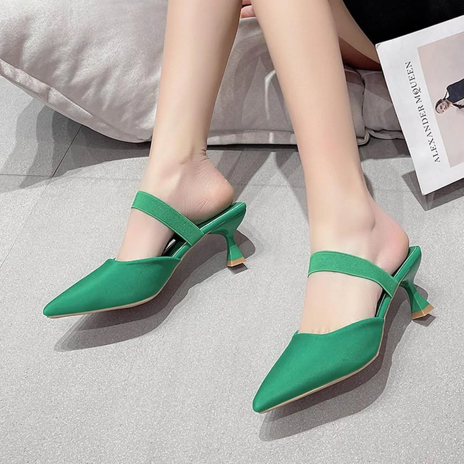 Women's High Heel Sandals, Closed Pumps Pointed Toe Strappy Slip-on Stiletto Slippers Party Prom Casual Dress Mules