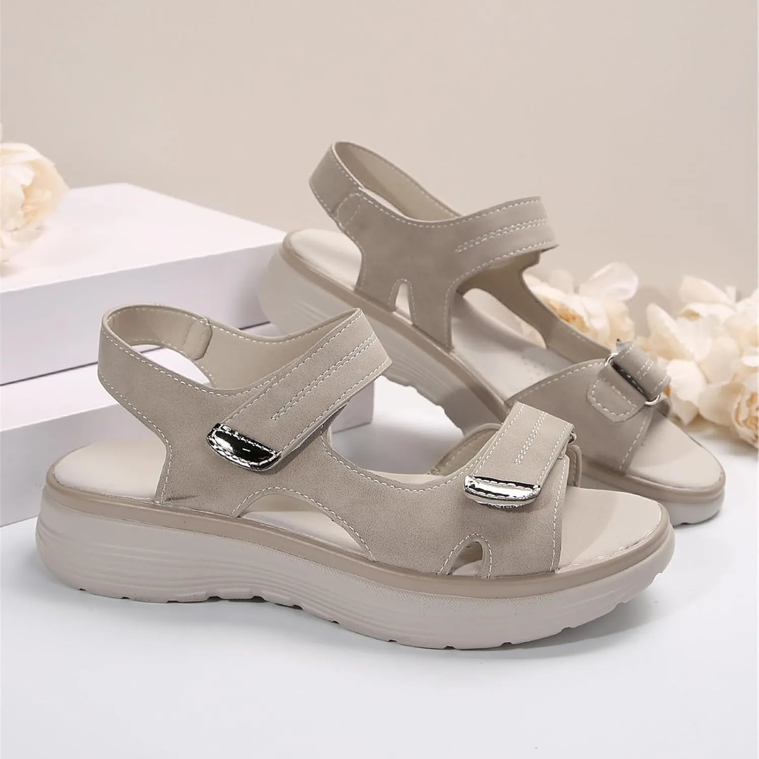 Womens Hiking Sandals Open Toe Non Slip Work Shoes Platform Wedges Low Heel Comfortable Walking Shoes Casual Sandals for Summer Beach Ladies Lightweight Shoe 2025 Fashion