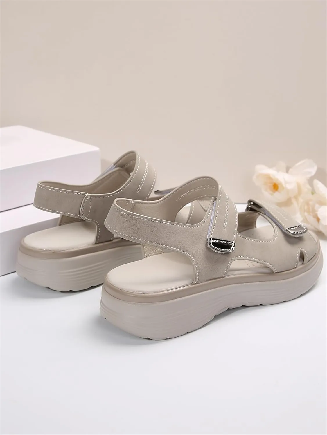 Womens Hiking Sandals Open Toe Non Slip Work Shoes Platform Wedges Low Heel Comfortable Walking Shoes Casual Sandals for Summer Beach Ladies Lightweight Shoe 2025 Fashion