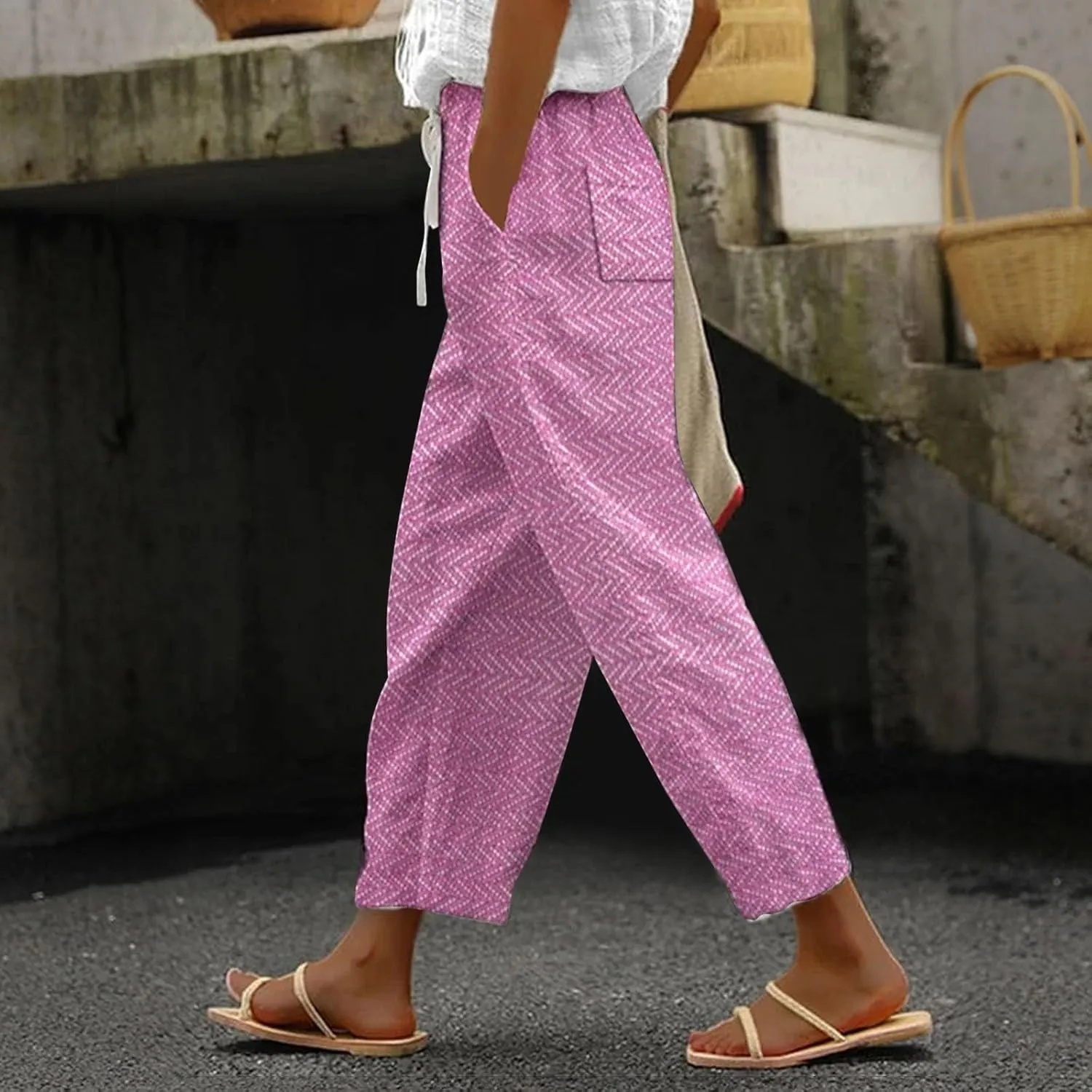 Women's Linen High Waisted Straight Pants Long Pants Beach Leisure Trousers Linen Women Linen Palazzo Pants Straight