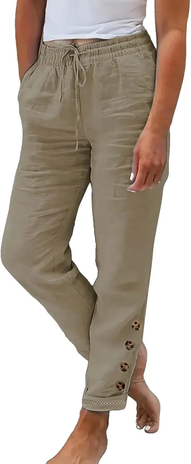 Women's Linen High Waisted Straight Pants with Pocket Long Pants Linen Pants for Women Green Pants Women Linen
