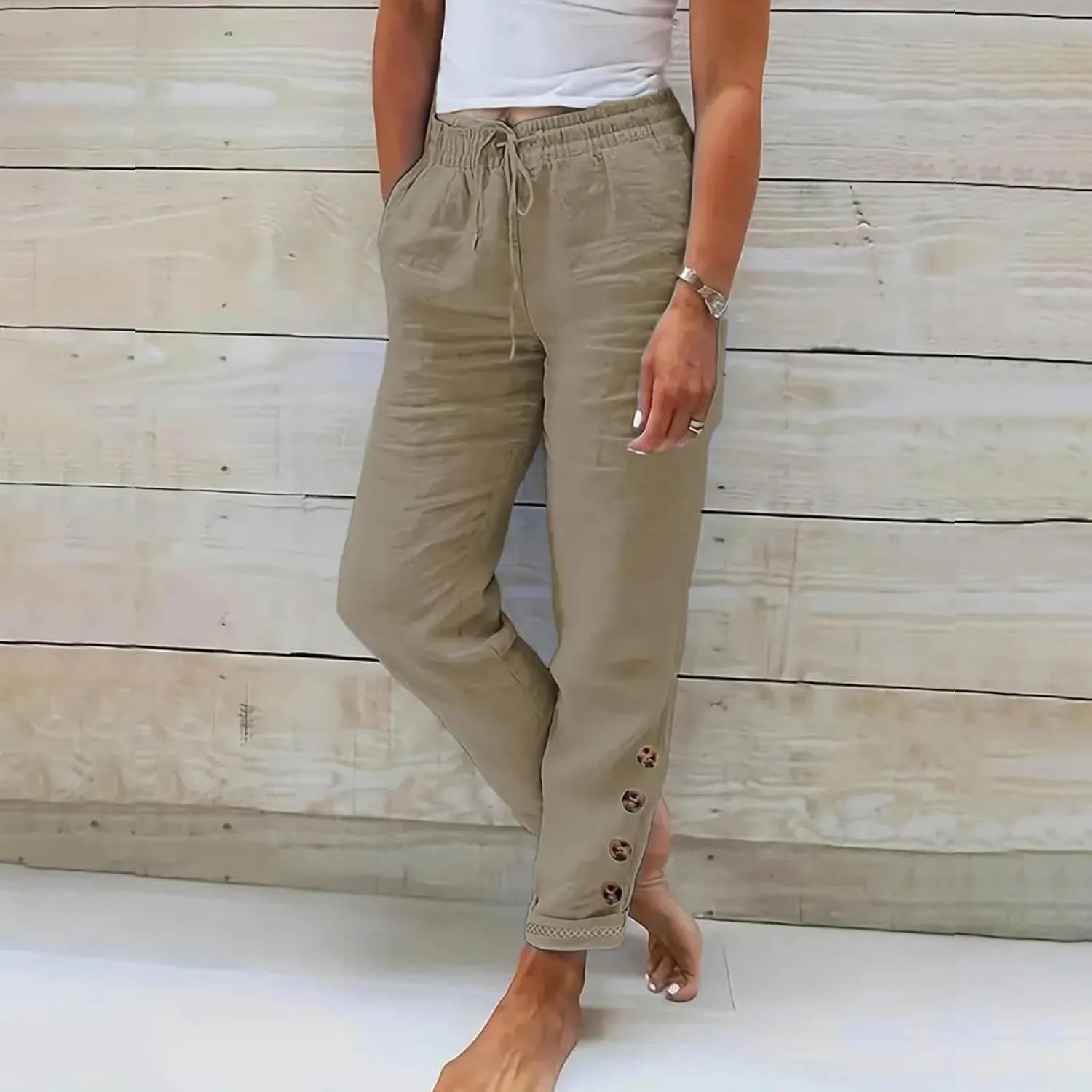 Women's Linen High Waisted Straight Pants with Pocket Long Pants Linen Pants for Women Green Pants Women Linen