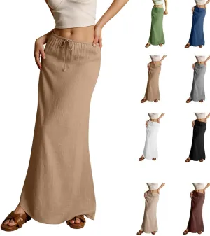 Womens Linen Maxi Skirts Drawstring Waist a Line Skirts, Cute Vacation Boho Long Flowy Skirts, Maxi Skirts for Women Summer
