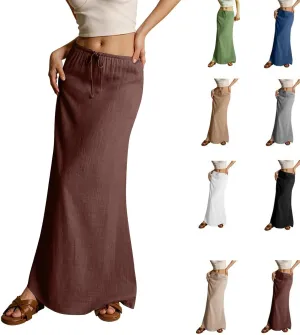 Womens Linen Maxi Skirts Drawstring Waist a Line Skirts, Cute Vacation Boho Long Flowy Skirts, Maxi Skirts for Women Summer