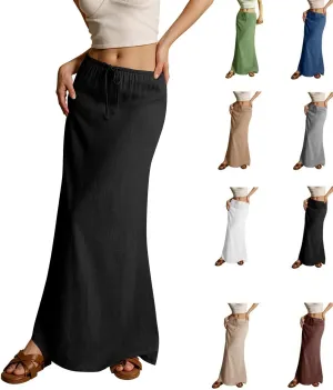 Womens Linen Maxi Skirts Drawstring Waist a Line Skirts, Cute Vacation Boho Long Flowy Skirts, Maxi Skirts for Women Summer