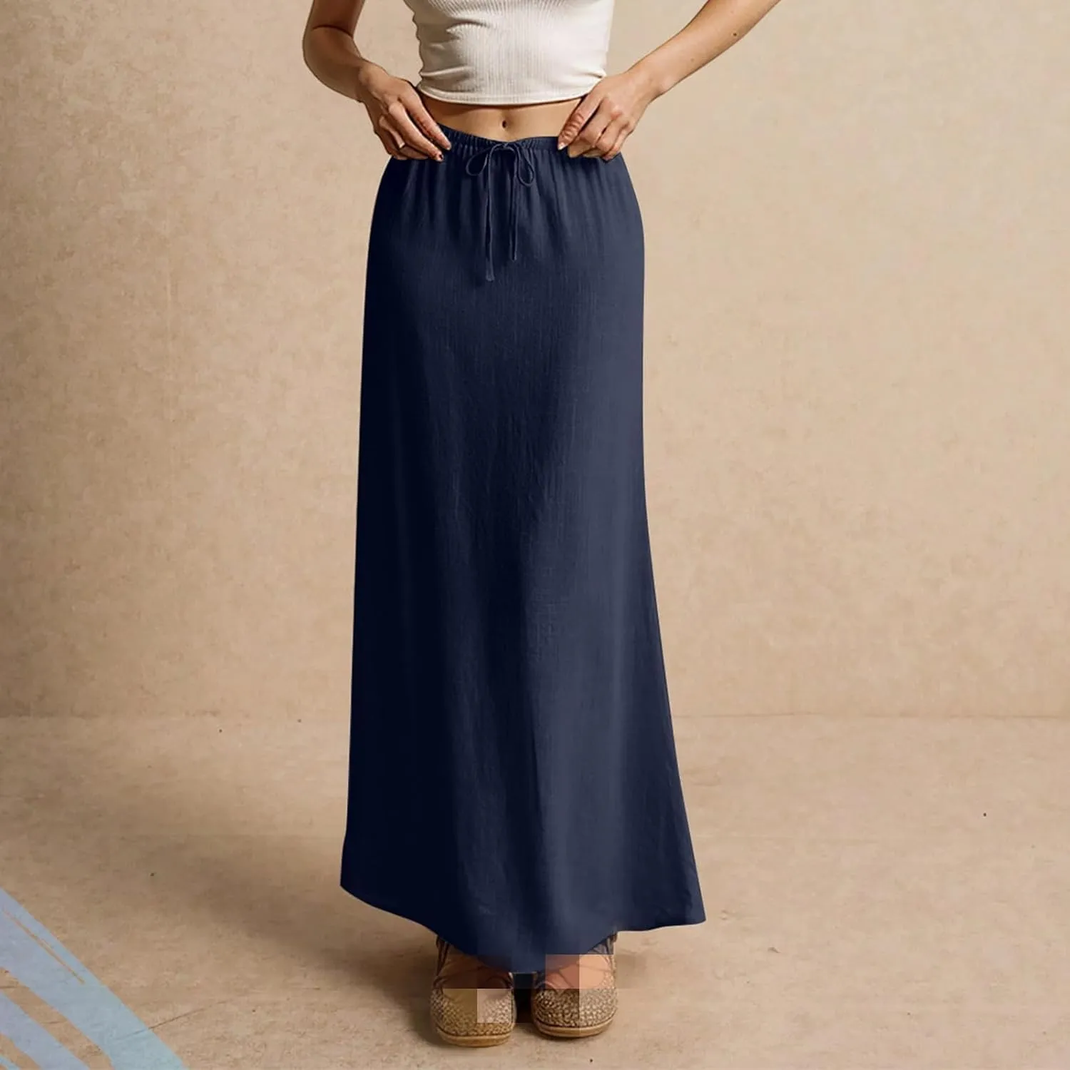 Womens Linen Maxi Skirts Drawstring Waist a Line Skirts, Cute Vacation Boho Long Flowy Skirts, Maxi Skirts for Women Summer
