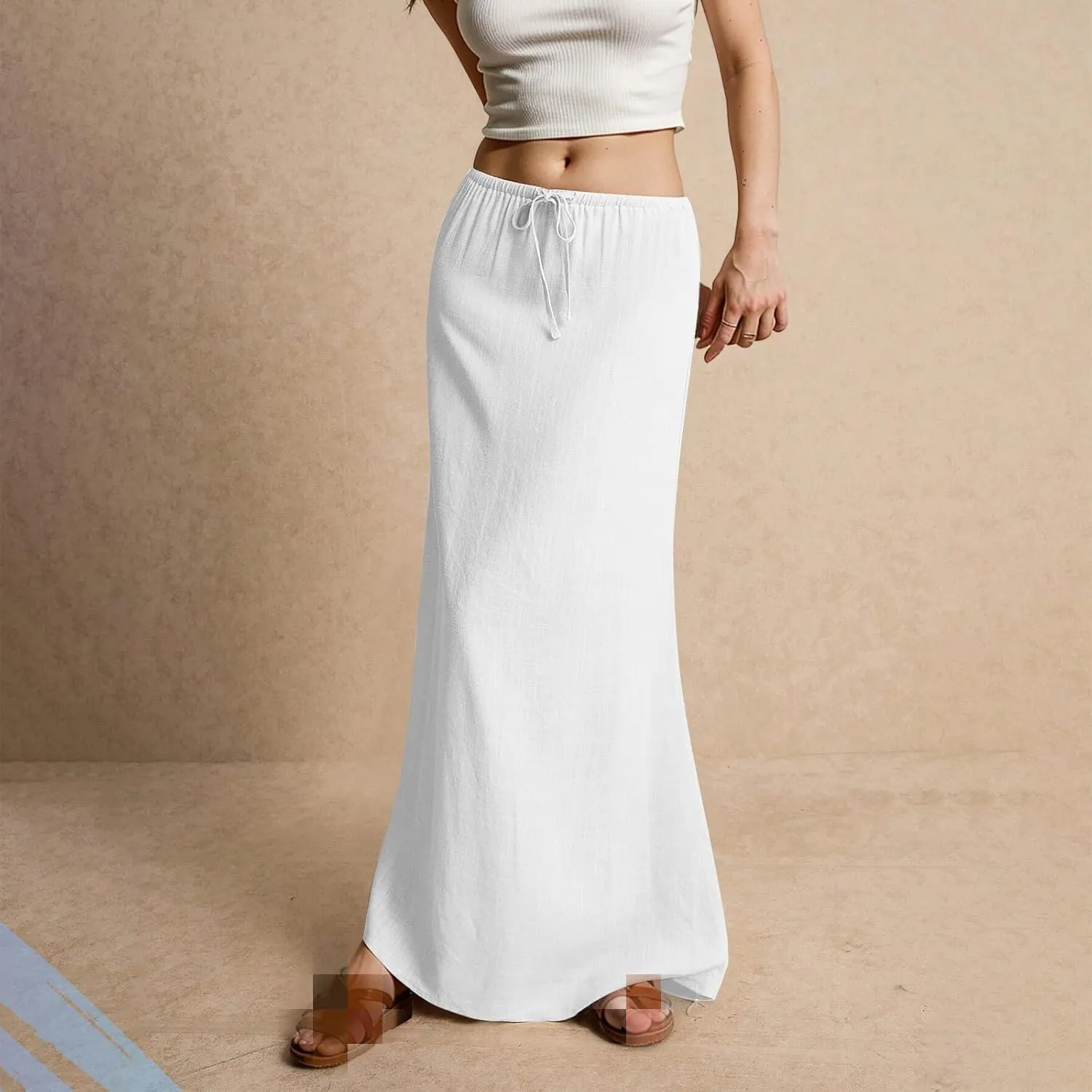 Womens Linen Maxi Skirts Drawstring Waist a Line Skirts, Cute Vacation Boho Long Flowy Skirts, Maxi Skirts for Women Summer